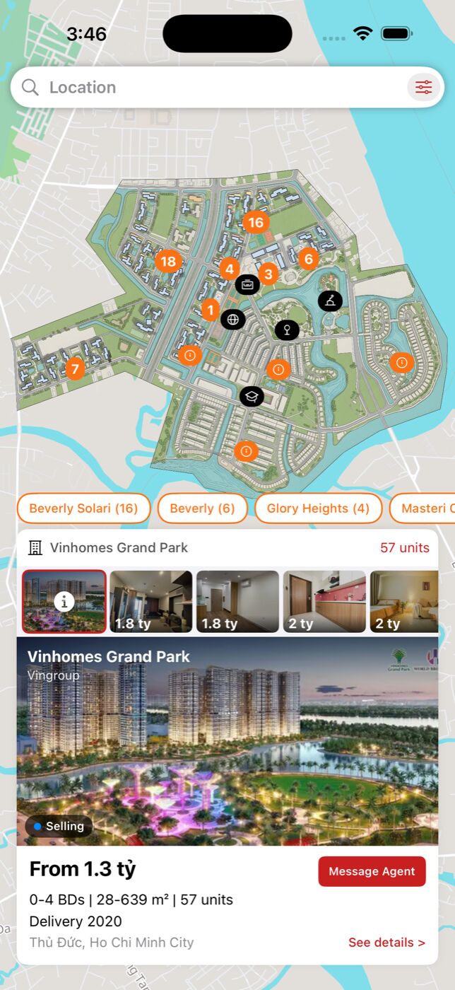 Domo map view with property listings